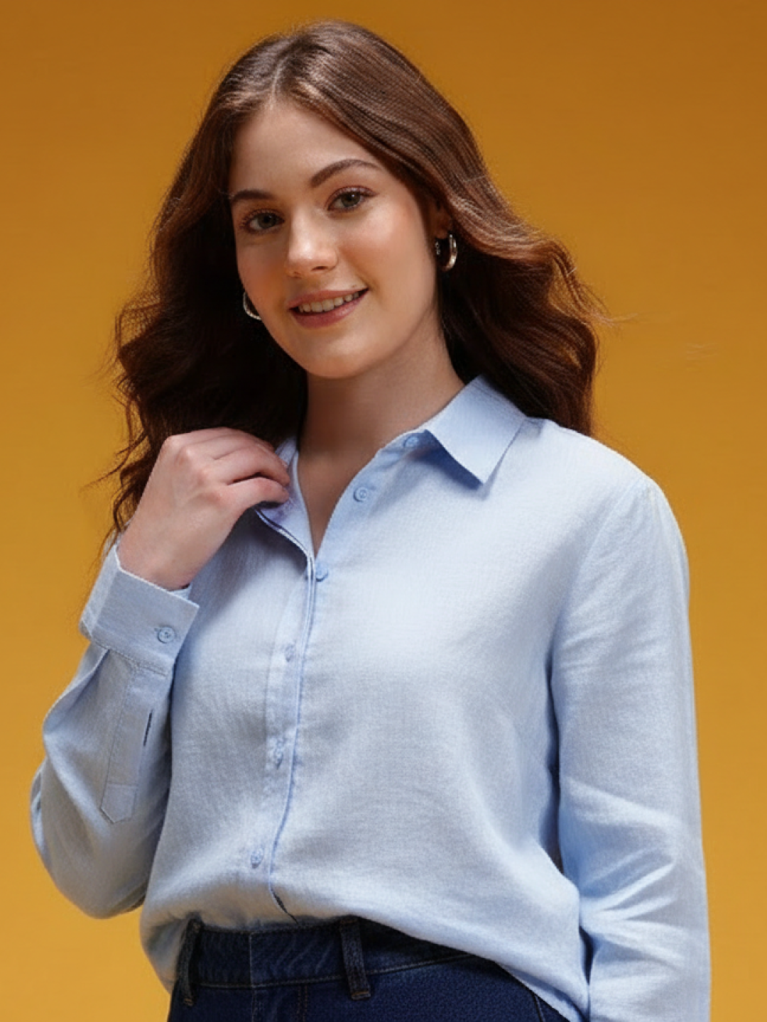 Light Blue Linen Shirt for Women | Breathable & Everyday Casual Wear