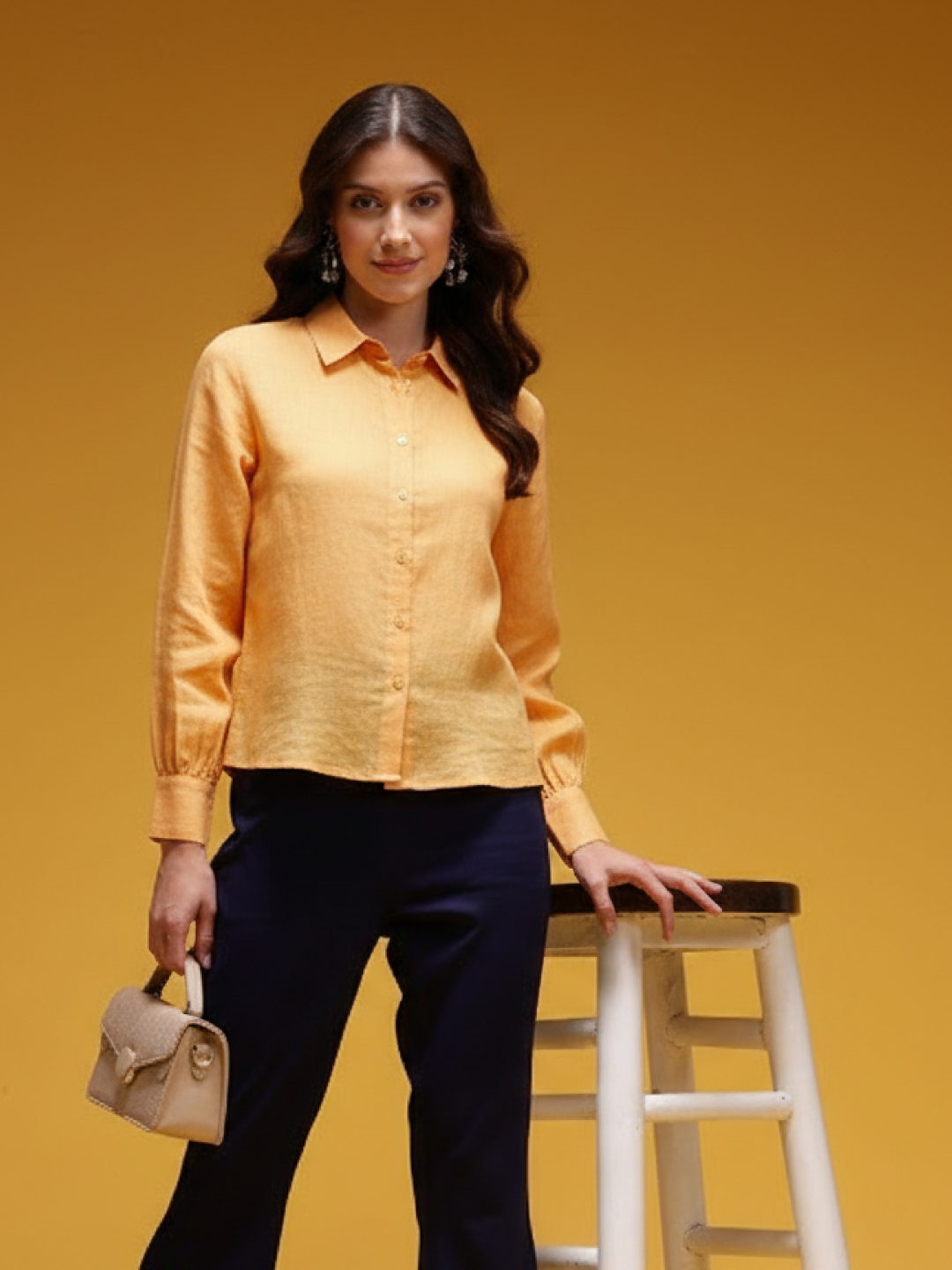 Light Orange Linen Shirt for Women | Stylish & Breathable Casual Wear