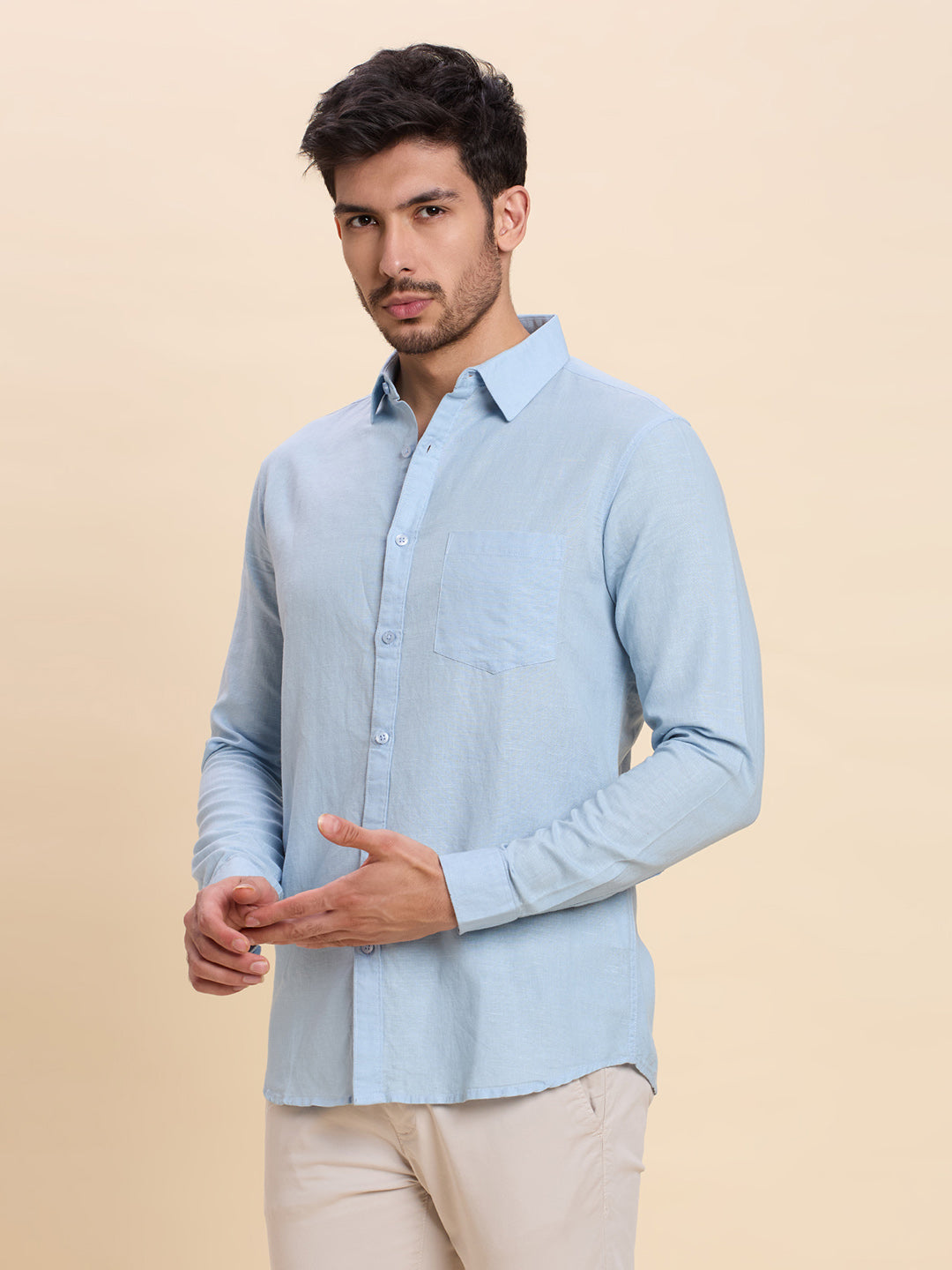 Light Blue Linen Shirt for Men