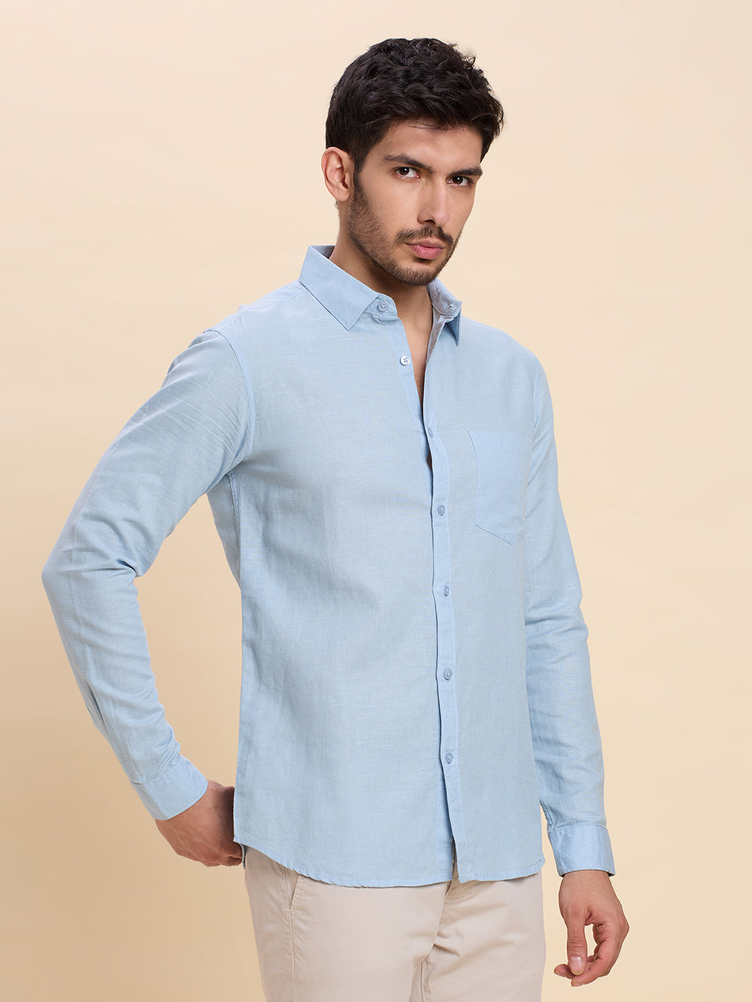 Light Blue Linen Shirt for Men