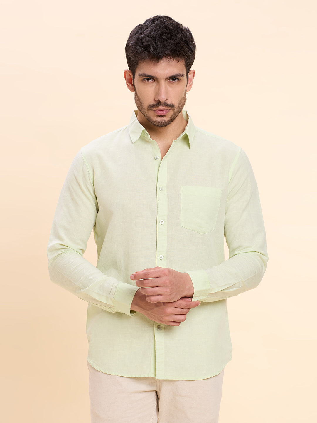 Light Green Linen Shirt for Men | Breathable & Lightweight Summer Wear