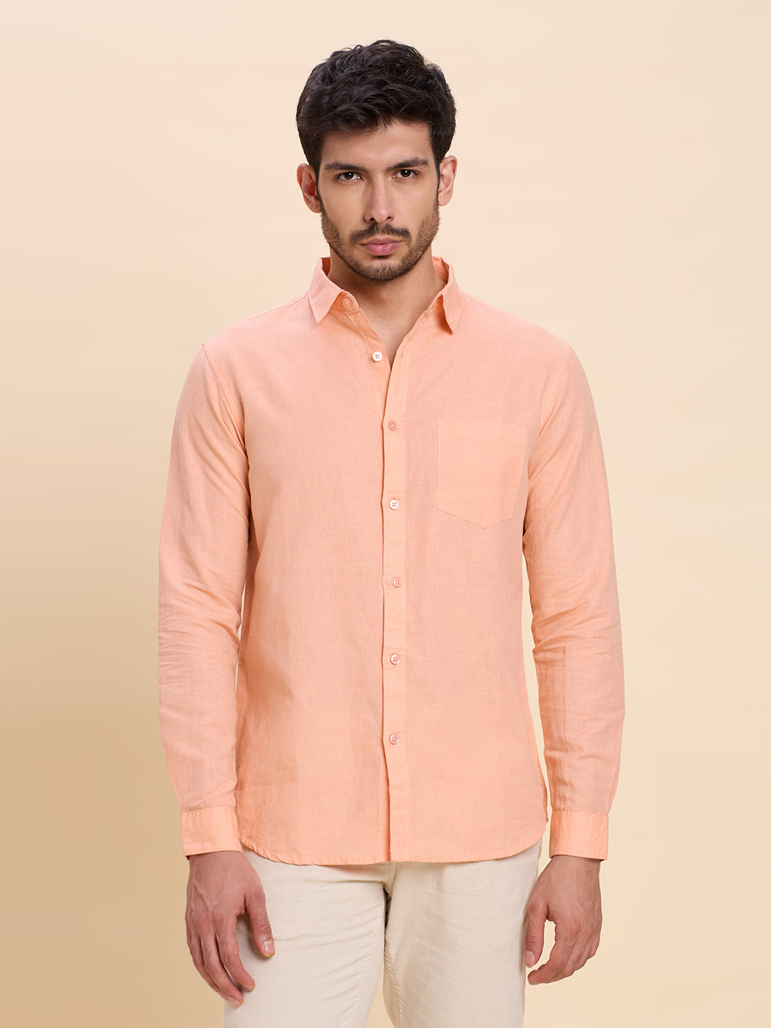 Light Orange Linen Shirt for Men | Breathable & Lightweight Summer Wear