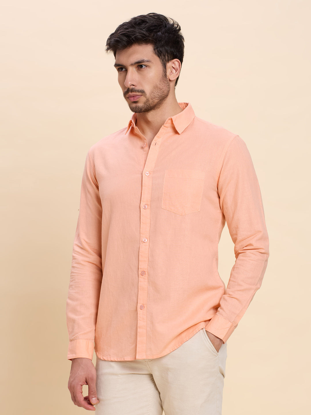 Light Orange Linen Shirt for Men | Breathable & Lightweight Summer Wear