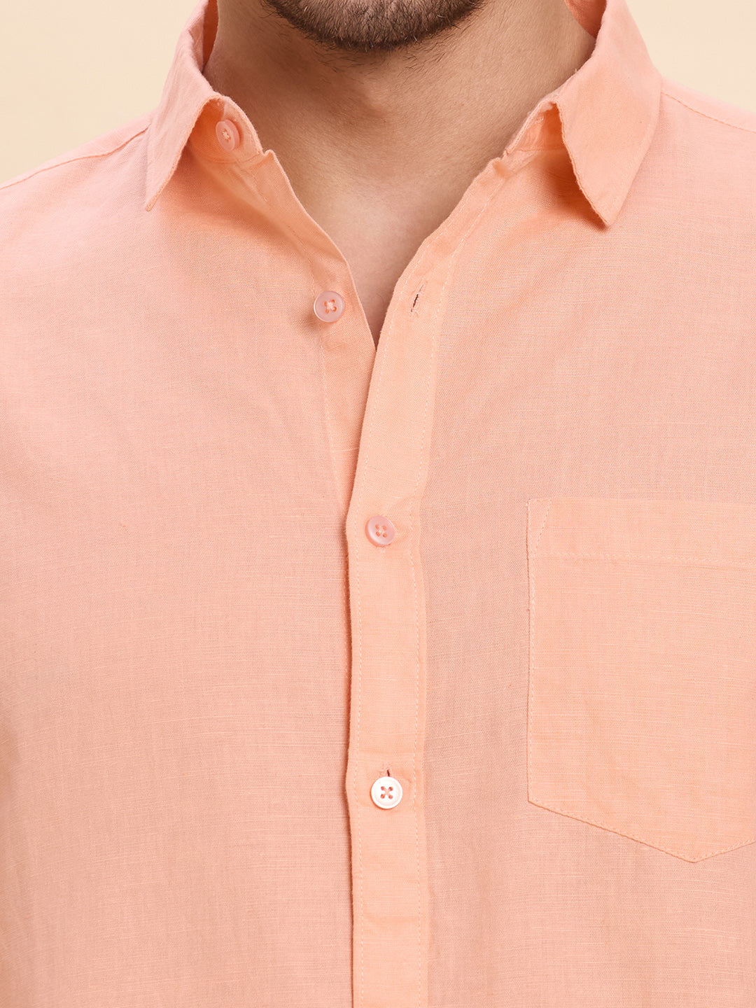 Light Orange Linen Shirt for Men | Breathable & Lightweight Summer Wear