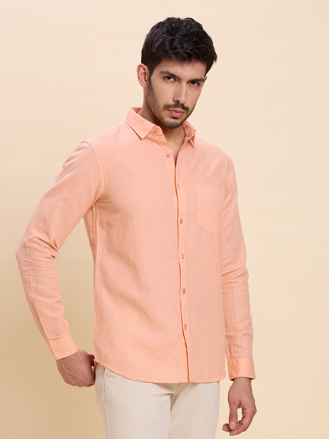 Light Orange Linen Shirt for Men | Breathable & Lightweight Summer Wear