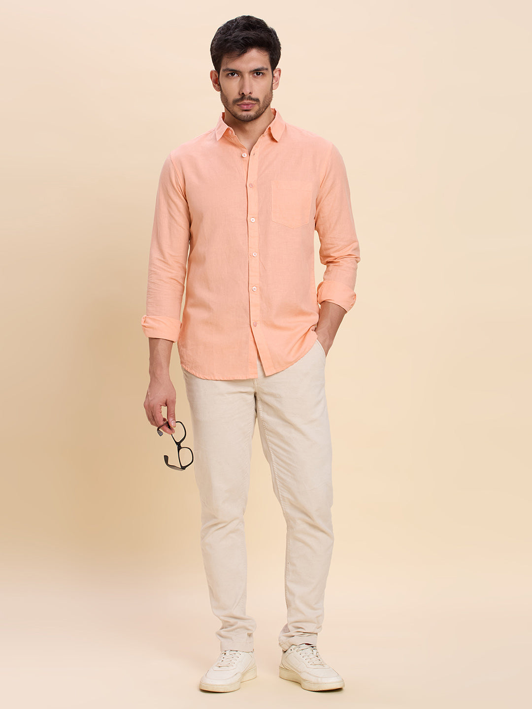 Light Orange Linen Shirt for Men | Breathable & Lightweight Summer Wear