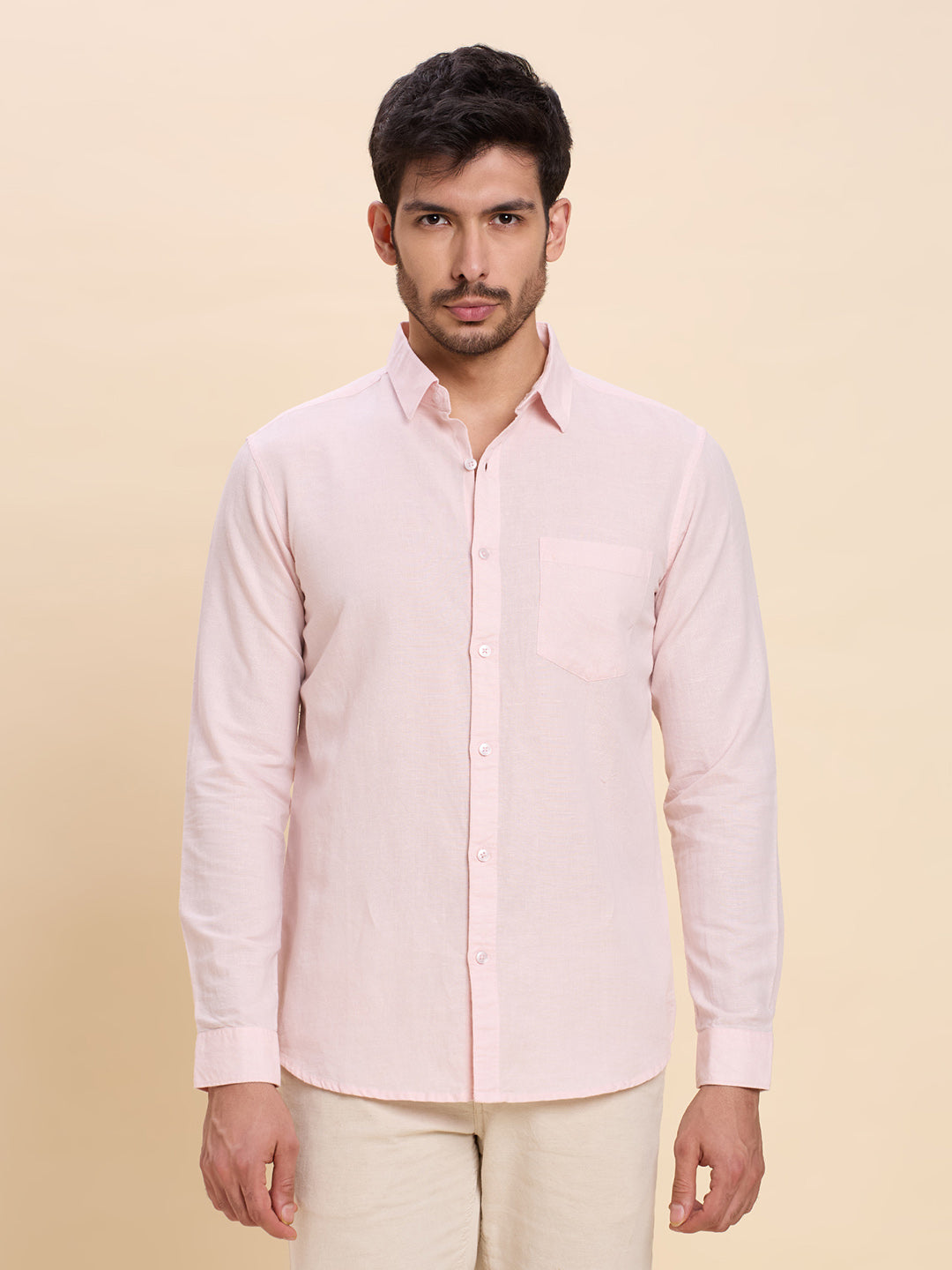 Light Pink Linen Shirt for Men | Breathable & Lightweight Summer Wear