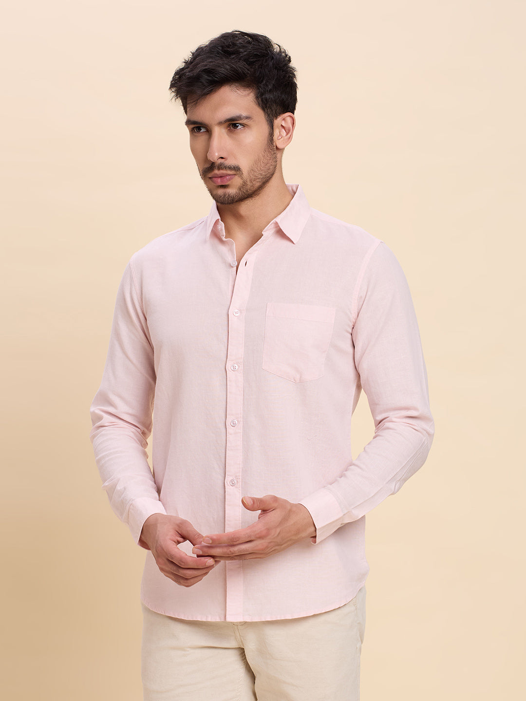 Light Pink Linen Shirt for Men | Breathable & Lightweight Summer Wear