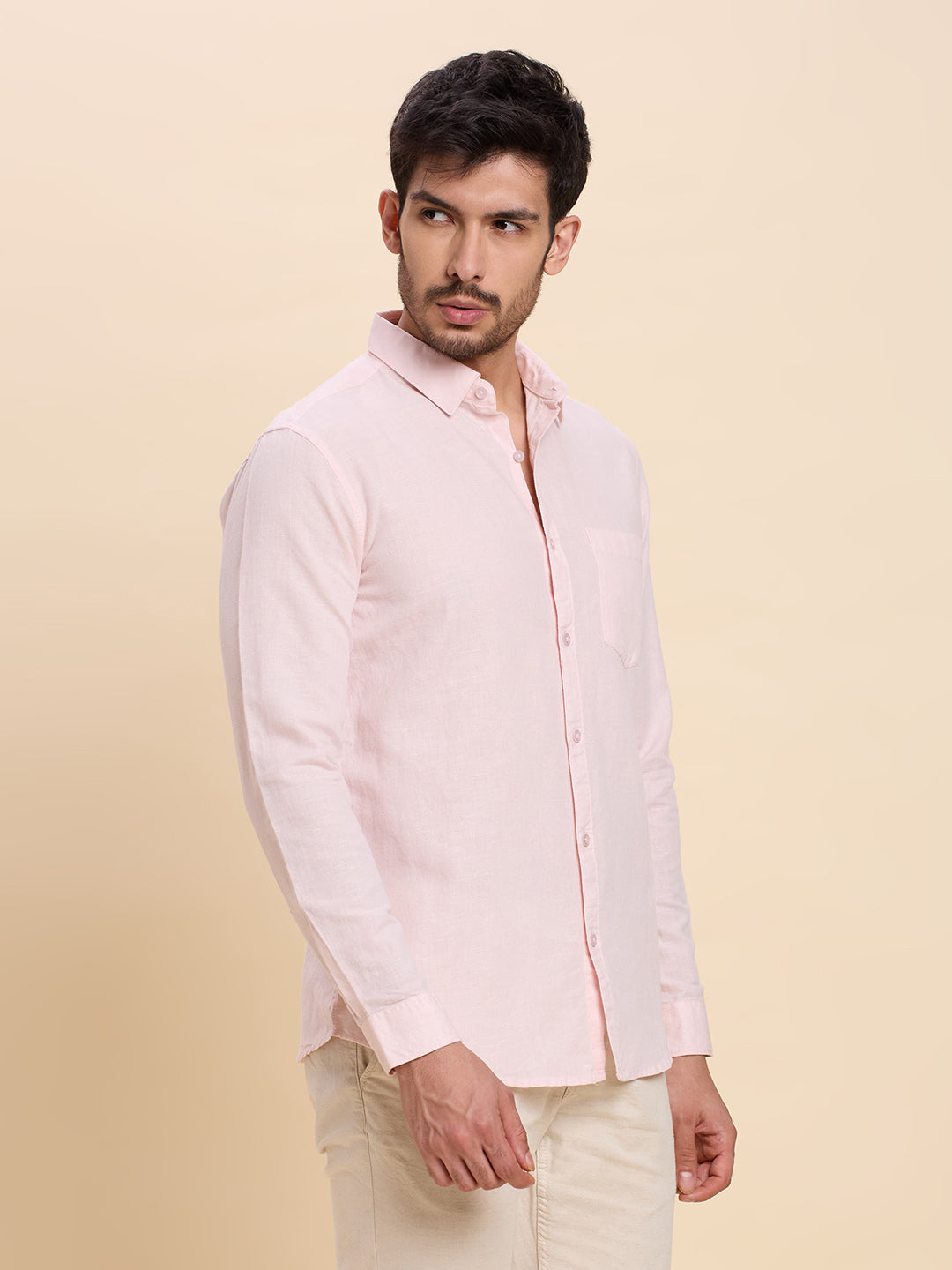 Light Pink Linen Shirt for Men | Breathable & Lightweight Summer Wear