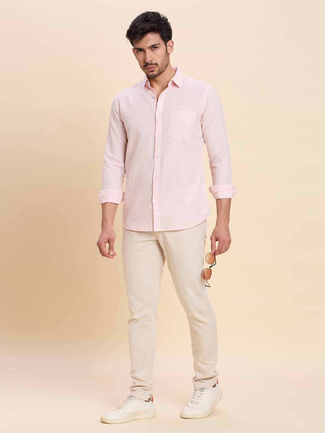 Light Pink Linen Shirt for Men | Breathable & Lightweight Summer Wear