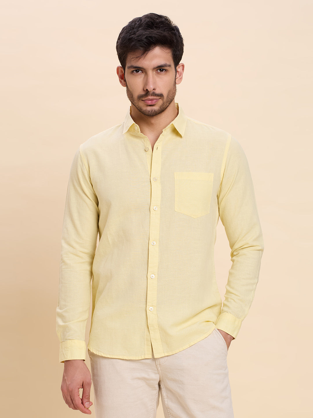Light Yellow Linen Shirt for Men | Breathable & Lightweight Summer Wear