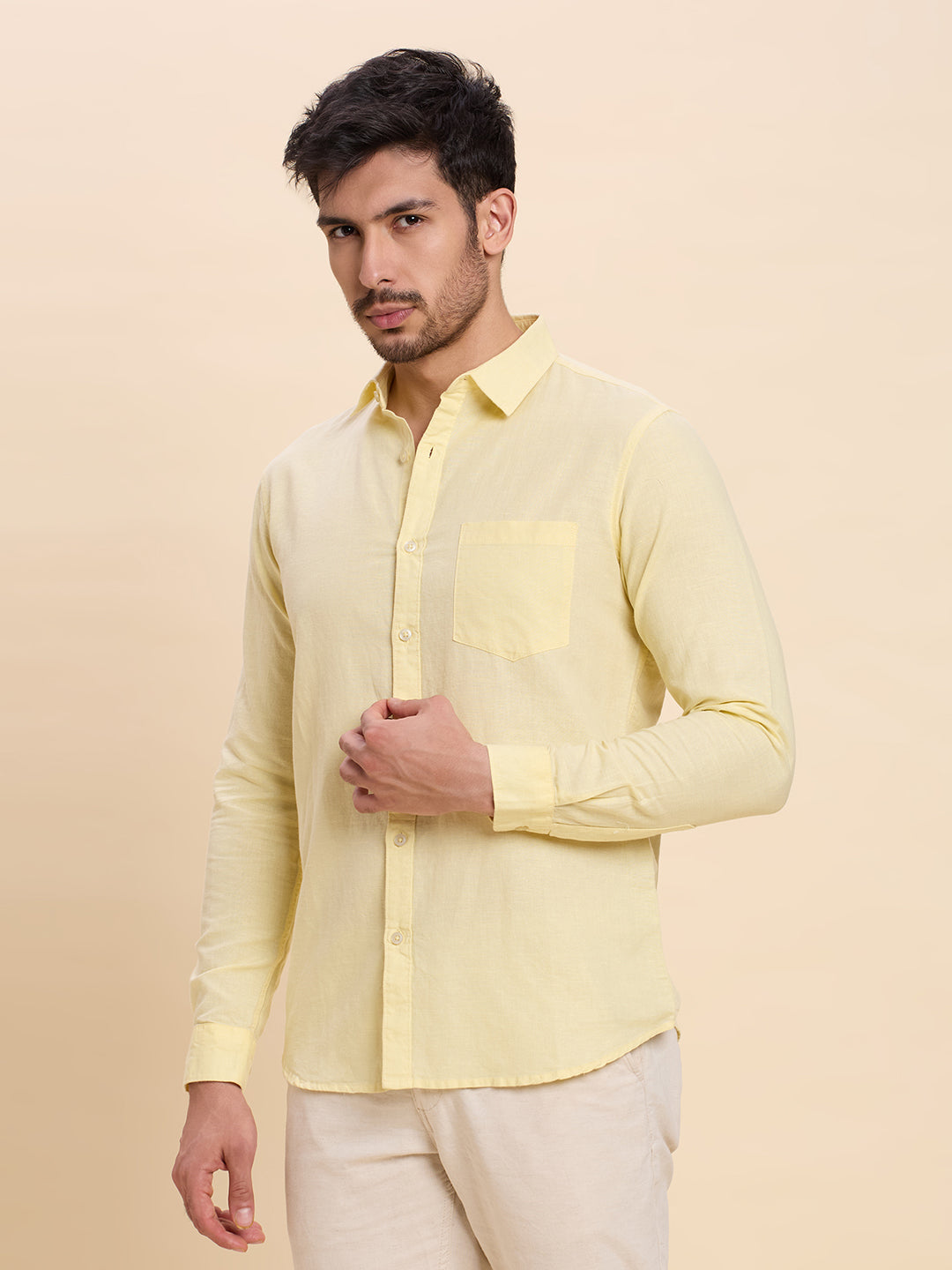 Light Yellow Linen Shirt for Men | Breathable & Lightweight Summer Wear