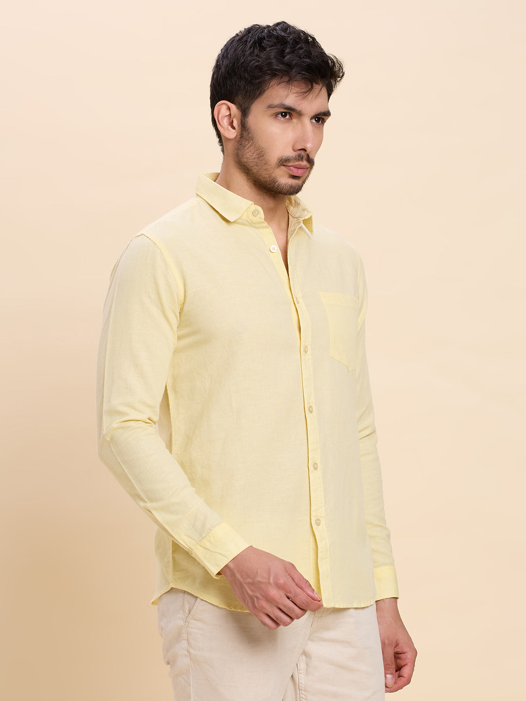 Light Yellow Linen Shirt for Men | Breathable & Lightweight Summer Wear