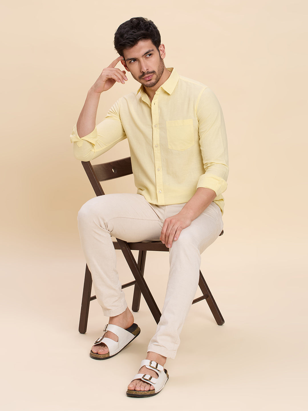 Light Yellow Linen Shirt for Men | Breathable & Lightweight Summer Wear
