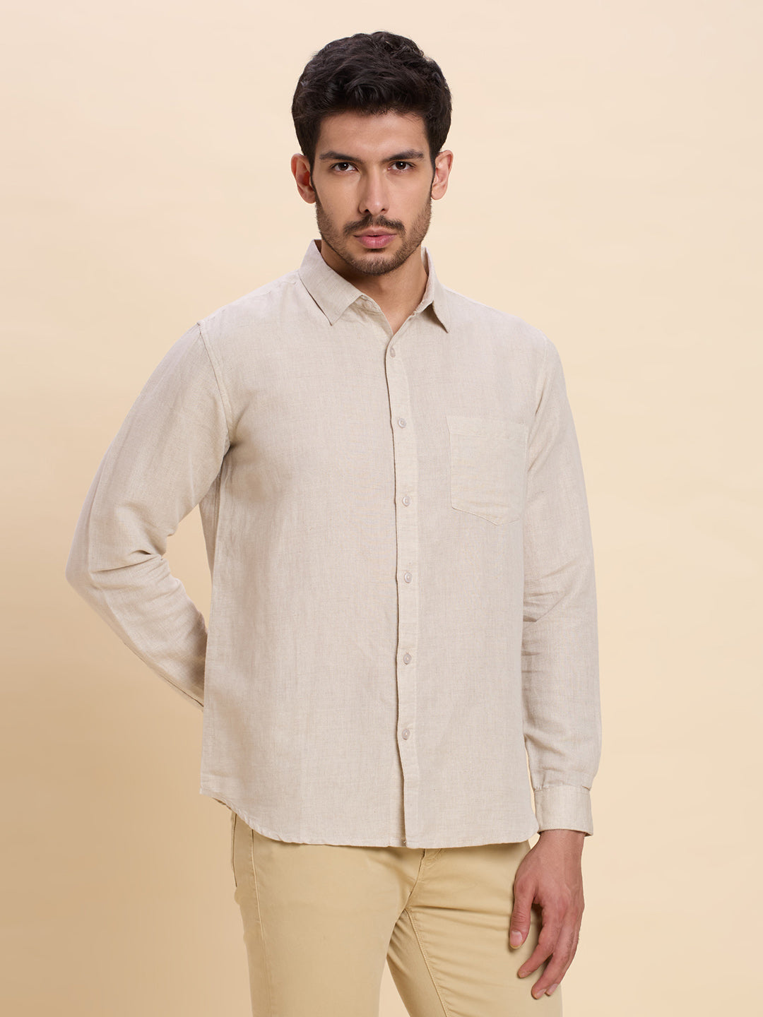 Light Beige Linen Shirt for Men | Breathable, Lightweight Summer Wear