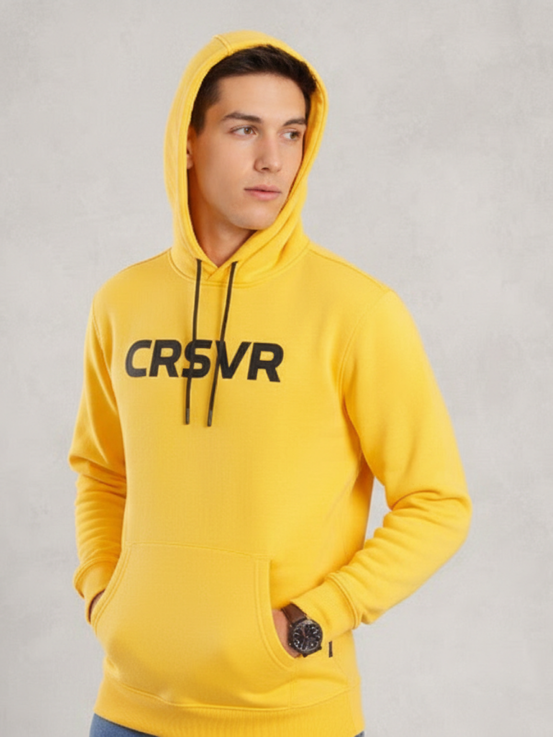 Yellow Hooded Sweatshirt for Men | All-Season Cotton Comfort