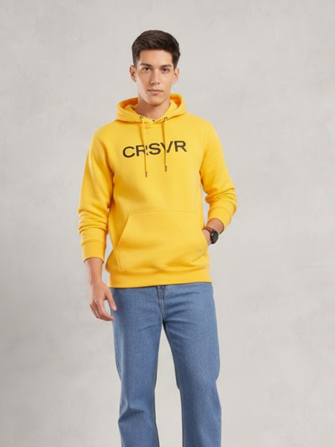Yellow Hooded Sweatshirt for Men | All-Season Cotton Comfort