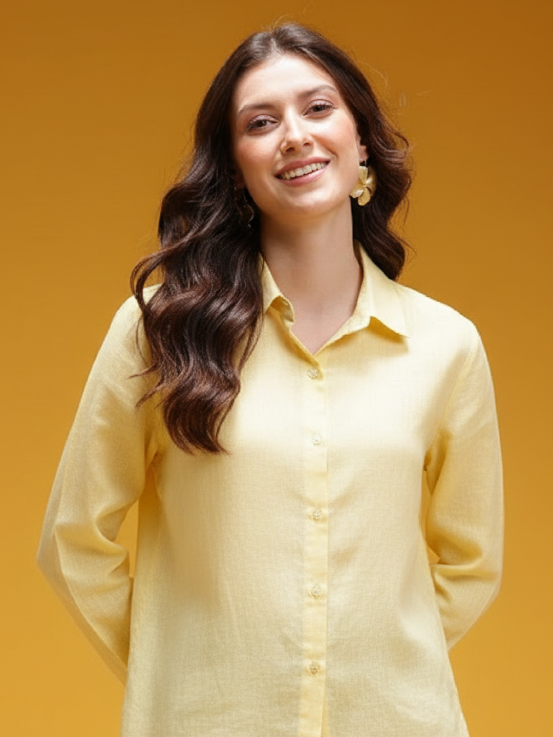 Yellow Linen Casual Shirt for Women | Breathable Everyday Wear