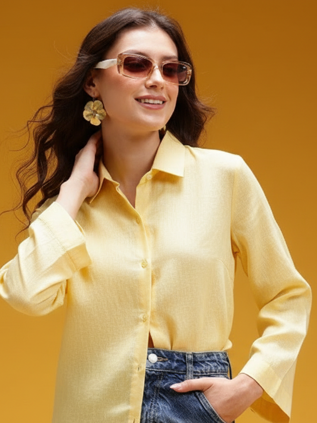Yellow Linen Casual Shirt for Women | Breathable Everyday Wear