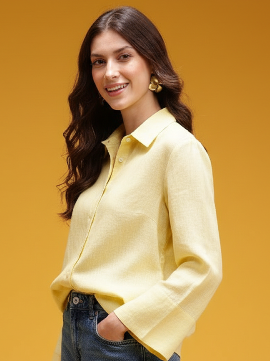 Yellow Linen Casual Shirt for Women | Breathable Everyday Wear