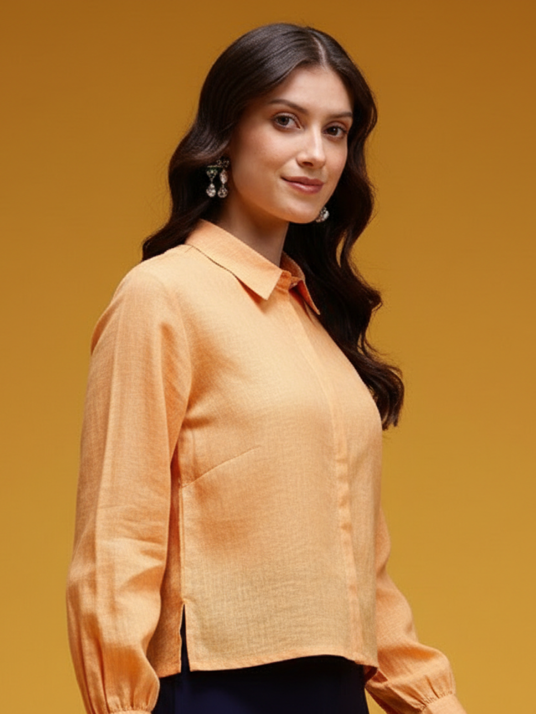 Light Orange Linen Shirt for Women | Stylish & Breathable Casual Wear