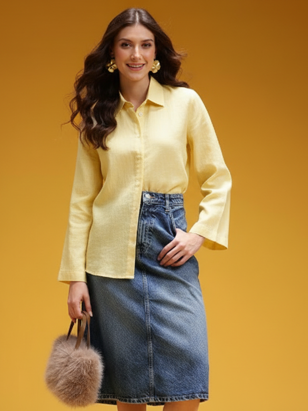 Yellow Linen Casual Shirt for Women | Breathable Everyday Wear