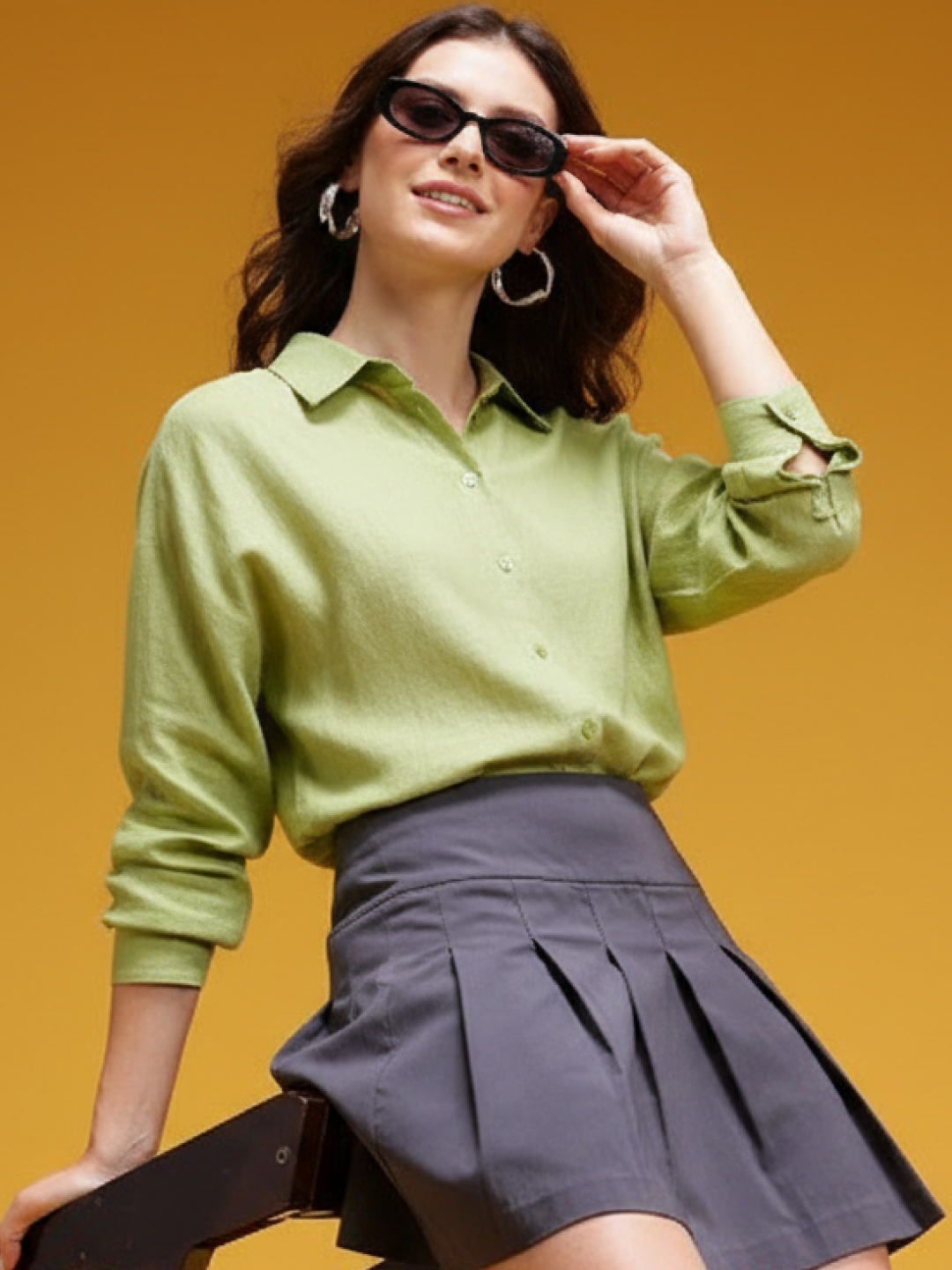 Light Green Linen Shirt for Women | Breathable & Lightweight Everyday Wear